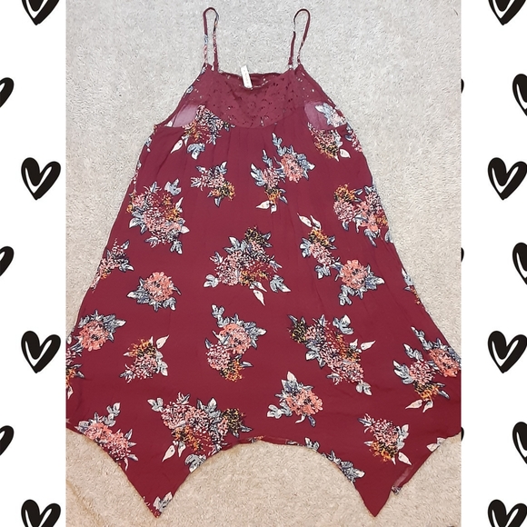 Red Floral Bohemian Button Up Asymetrical Dress S - Picture 2 of 3